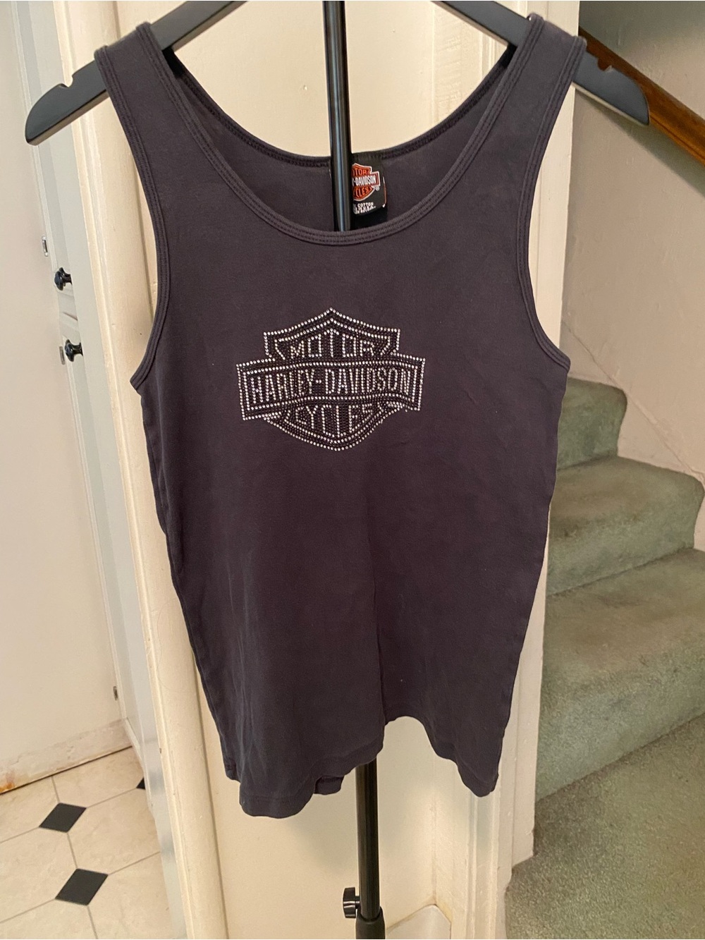 Women’s Harley-Davidson Black Tank with Silver Rhinestone Logo, Size 2X